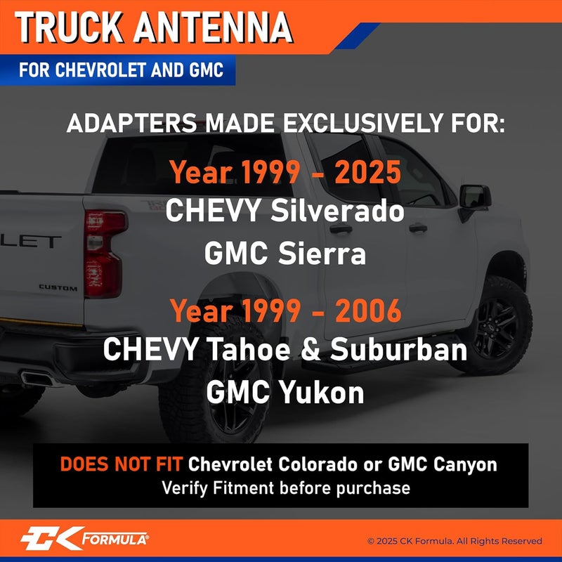 CK FORMULA 7-Inch Flexible Rubber Truck Antenna for Chevy Silverado 1500 & GMC Sierra (1999–2025), Durable All-Weather Build with Copper Coil, Car Wash Safe, Short Replacement Antenna, Truck Accessories - Image 2